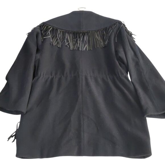 VTG Lorovi Wool Coat Women's L Black Western Fringe Wool Blend Pockets USA Made - Picture 6 of 15